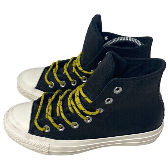 Converse CTAS Hi Shoes Size Men's 4 Women's 6 Leather Black Bold Citron - Picture 6 of 14